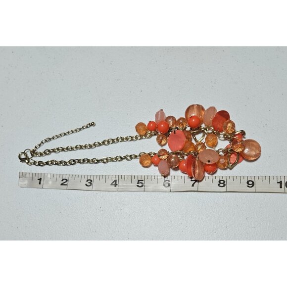 Retro 70s Boho Orange Coral Beaded Chunky Necklace Fashion Jewelry - Picture 5 of 6